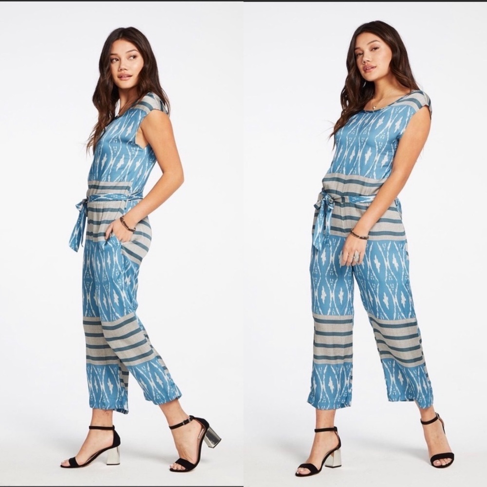 Chaser Silky‎ Ikat Mixed-Print Wide-Leg Cropped Jumpsuit| NWT